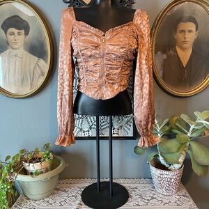 Privy Brown Animal Print Ruched Blouse